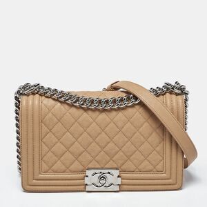 Chanel Boy Medium Beige Quilted Caviar Leather Flap Bag